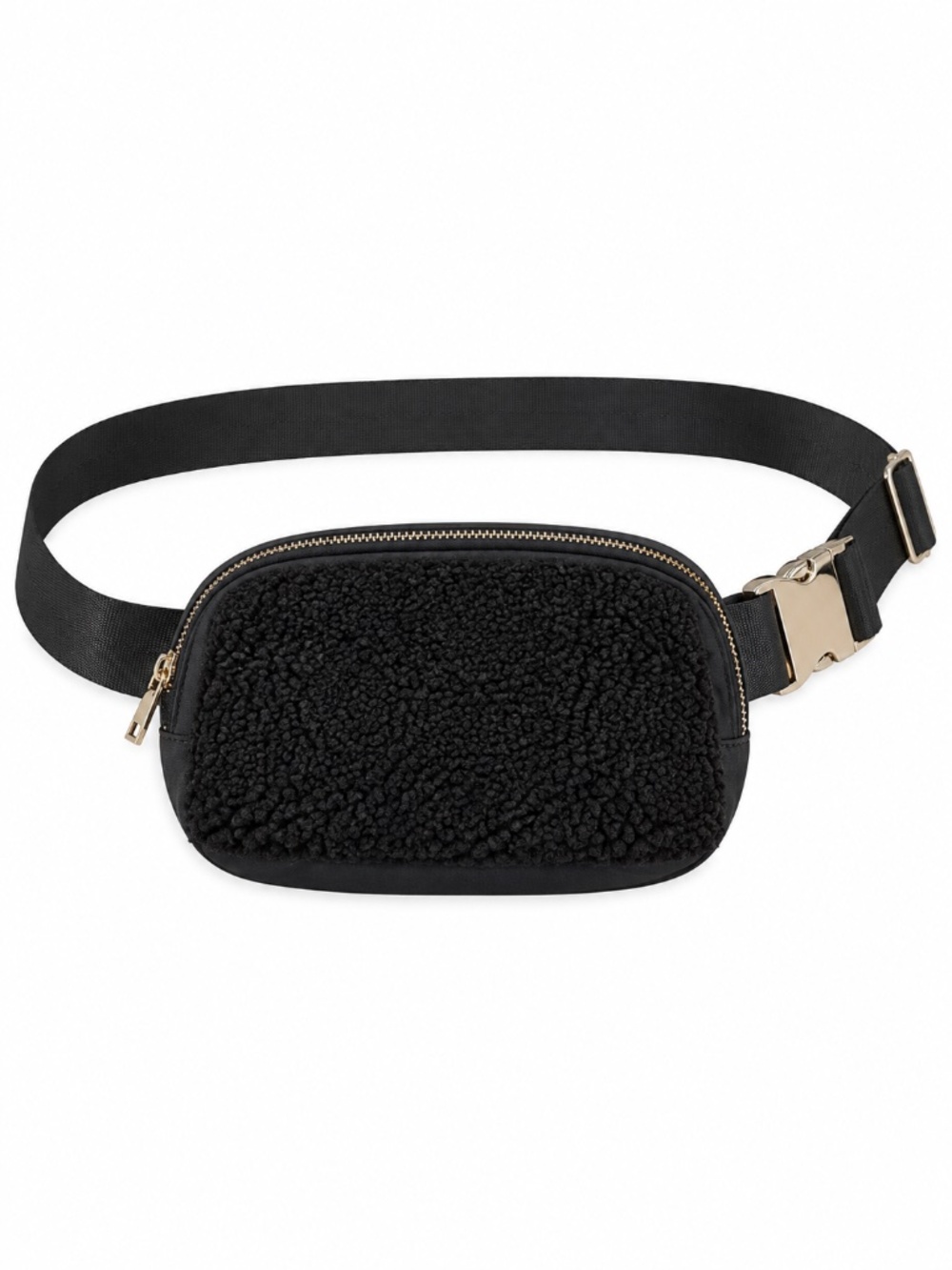 Black Sherpa Belt Bag Crossbody Fanny Pack Gold Hardware